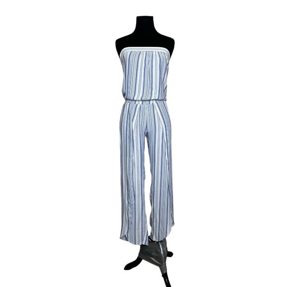 Samantha Dru Blue Striped Tulip Pant Strapless Jumpsuit Size XSP - Picture 1 of 10
